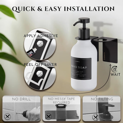Shower Shampoo Dispenser Wall Mounted – 3 Refillable 16.9 oz Clear Bottles with Stainless Steel Pumps & No-Drill Adhesive Holders – Soap Dispenser Set for Bathroom (3 X Clear/Silver)