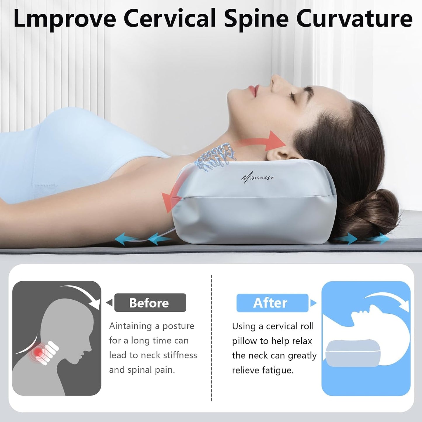Cervical Neck Roll Pillow, Say Goodbye to Neck Pain, Travel Neck Support Pillow for Side Sleepers, Ergonomic Memory Foam Camping Pillow, Cervical Traction Device with Storage Bag