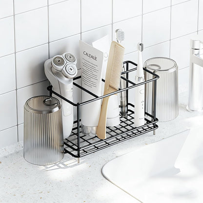 Toothbrush Holders Toothpaste Organizer Bathroom Accessories, Matte Black | Carbon Steel, 4 Slots, Removable Drip Tray, Easy to Clean, Electric Toothbrush Storage, for Countertop, Shower, Sink