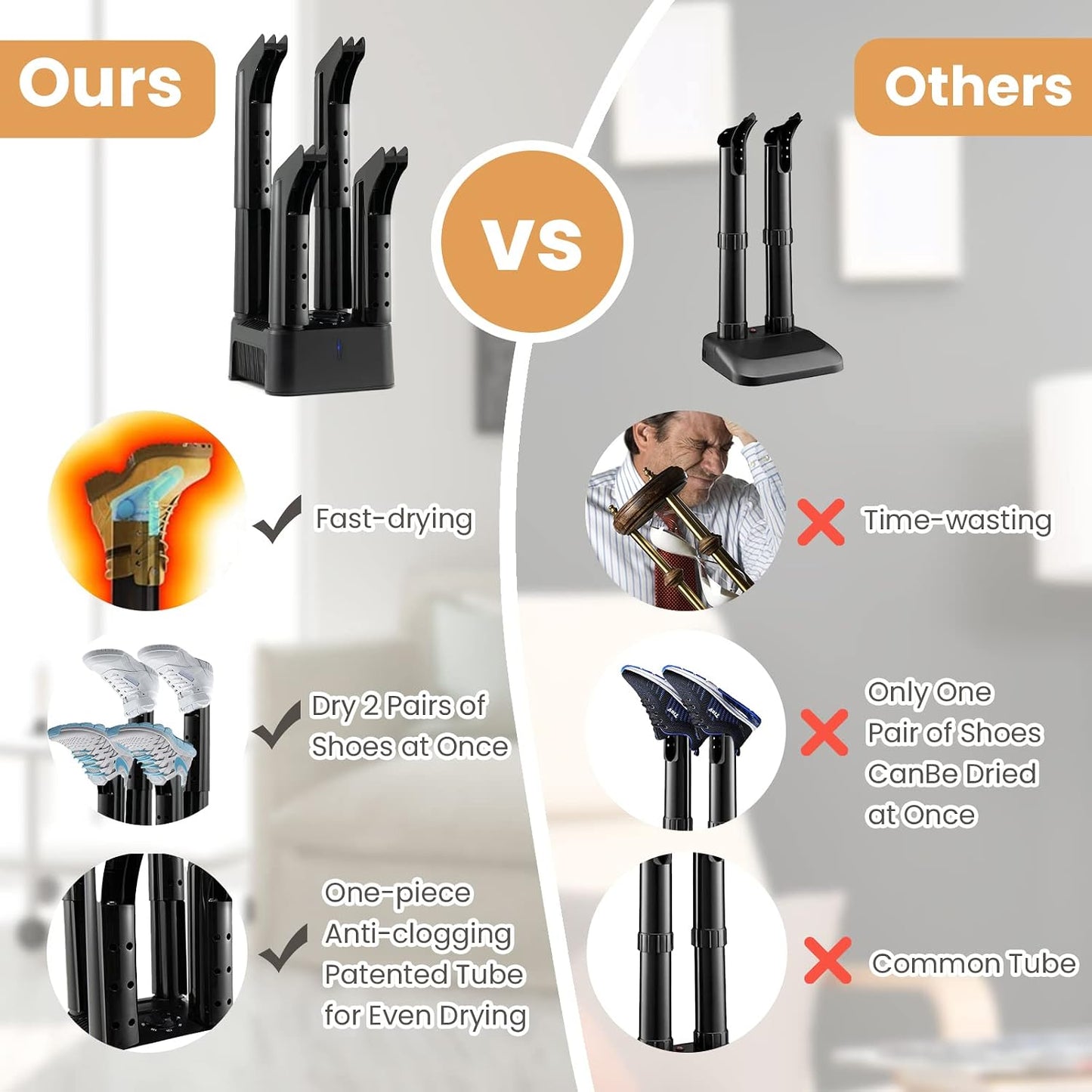 COSTWAY Shoe Dryer, 180 Mins Timer, CETL Standard Noiseless Boot Warmer with Heat Blower for Snow Boot Sneaker Glove Hats, with Detachable Pipes