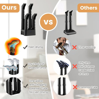 COSTWAY Shoe Dryer, 180 Mins Timer, CETL Standard Noiseless Boot Warmer with Heat Blower for Snow Boot Sneaker Glove Hats, with Detachable Pipes