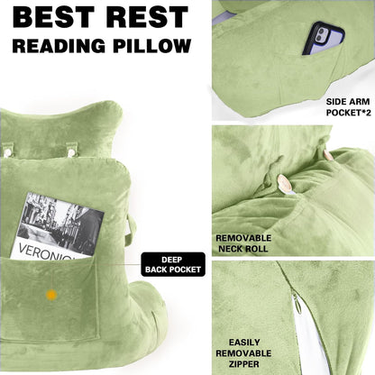 SLIGUY Reading Pillow-Bed Rest Pillow with Detachable Neck Roll & Support Arm for Sitting in Bed Couch or Floor-Backrest Reading Pillow Adult Back Pillow for Reading/Watching TV/Gaming,Dark Grey