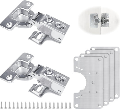 2 Pcs Cabinet Door Hinges, Cabinet Hinge Repair Plate Kit Fix Loose Sagging Cabinet Doors,Hinge Repair Plates for All Home Cabinets,Door Repair Kit Include(4 Repair Panels+2 Hinges+26 Screws) (1)