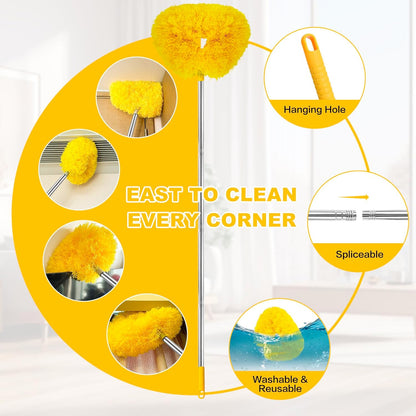 Ceiling Fan Cleaner Duster Reusable Microfiber Ceiling Fan Blade Cleaner Removable Duster with Extension Pole Adjusts 13 to 49.7 Inch for Cleaning Walls Bookshelves Furniture Door Window Top (Blue)