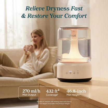 Levoit Top Fill Humidifiers for Bedroom, 2.5L Tank for Large Room, 25dB