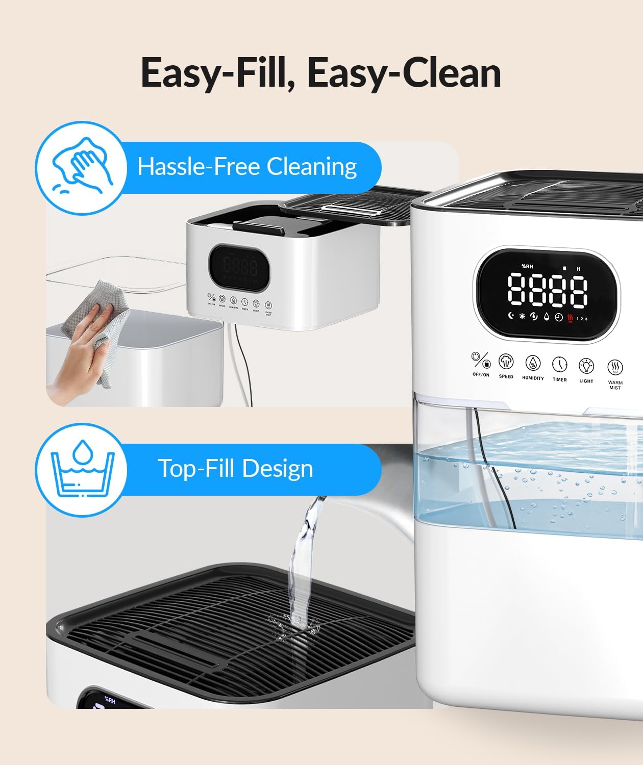 AreShark Humidifier Large Room, 2.2 Gal/8.5L Cool Warm Mist Air Humidifiers for Bedroom, 65H Runtime, Humidity Setting, Easy to Clean, Top Fill, 30dB Quiet, 550ft² Coverage, for Plants, Adults, Kids