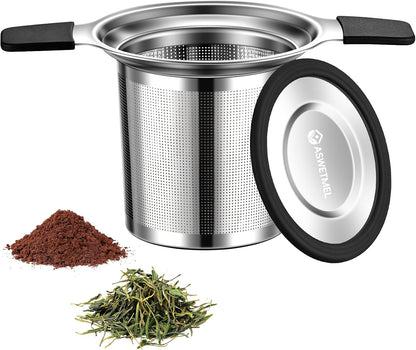 Tea Infuser Strainers, Stainless Steel Loose Leaf Tea Strainer Stepper with Heat Proof Double Handles, Extra Fine Mesh Ball Infusers, Diffuser Holder Filter for Mugs, 1PC