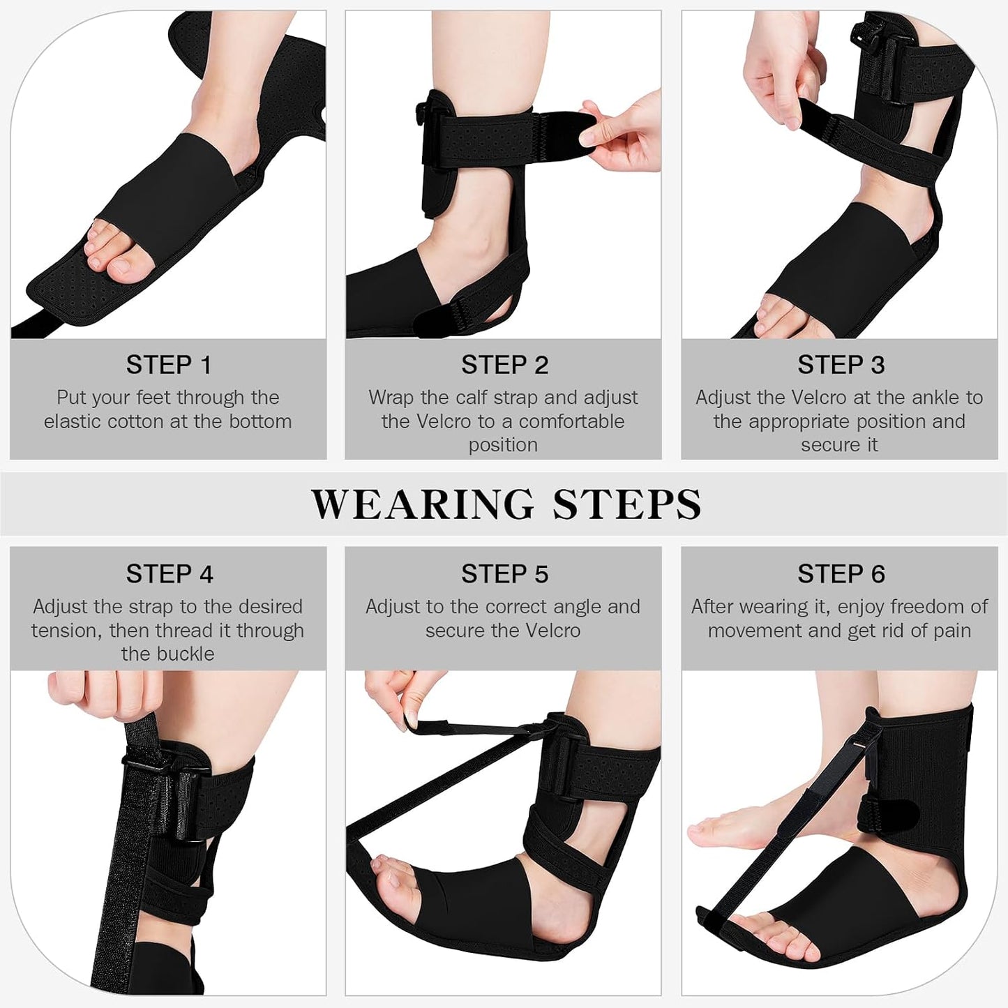Upgraded Plantar Fasciitis Night Splint,Plantar Fasciitis Relief | Adjustable Straps,Supportive Foot Braces with Arch Cushion for Achilles Tendonitis, Heel Spur Pain Relief Day,Night (Black)