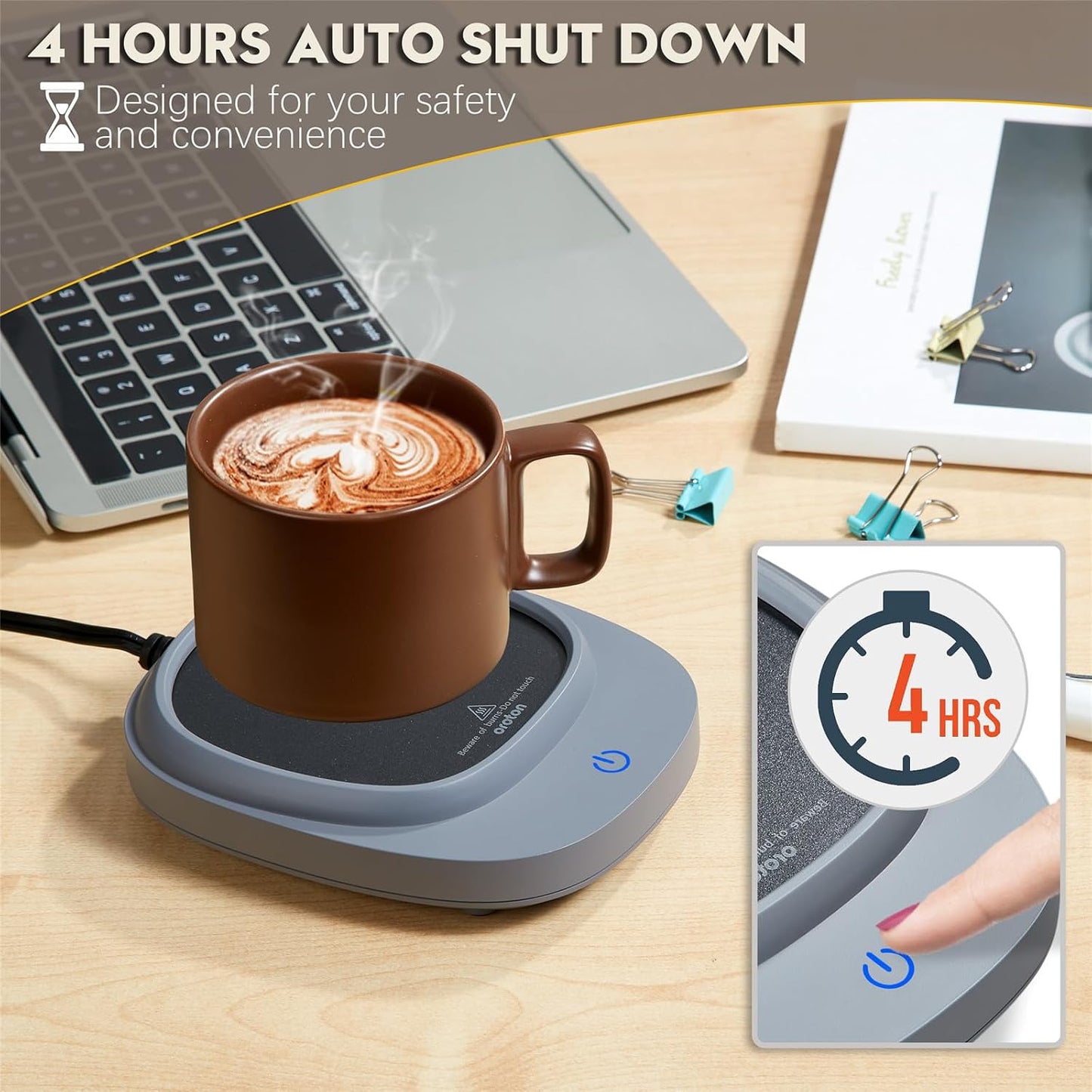Mug Warmer for Coffee and Tea, Cup Warmer for Desk with Auto Shut Off,3 Temperature Settings, Smart Coffee Warmer Plate in Your Home & Office(Grey)(No Mug)