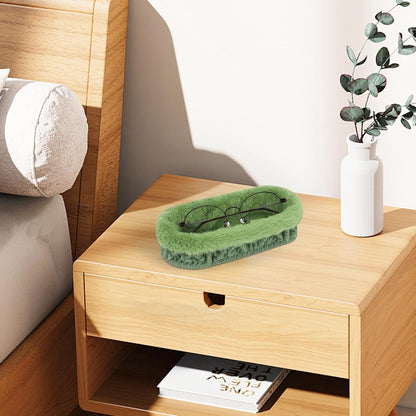 Glasses Holder, Anti-scratch Plush Lined Eyeglass Holder Stand | Oval Eye-glasses Storage Organizer Case for Nightstand, Office Desk, Bedside Table, Beige