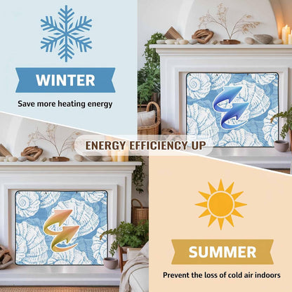 Magnetic Fireplace Cover Navy Blue Coastal Shells Fireplace Screen Decorative Ocean Conch Marine Life Insulation Fireplace Blocker Save Energy Fireplace Draft Stopper Covers for Living Room 36x30 Inch