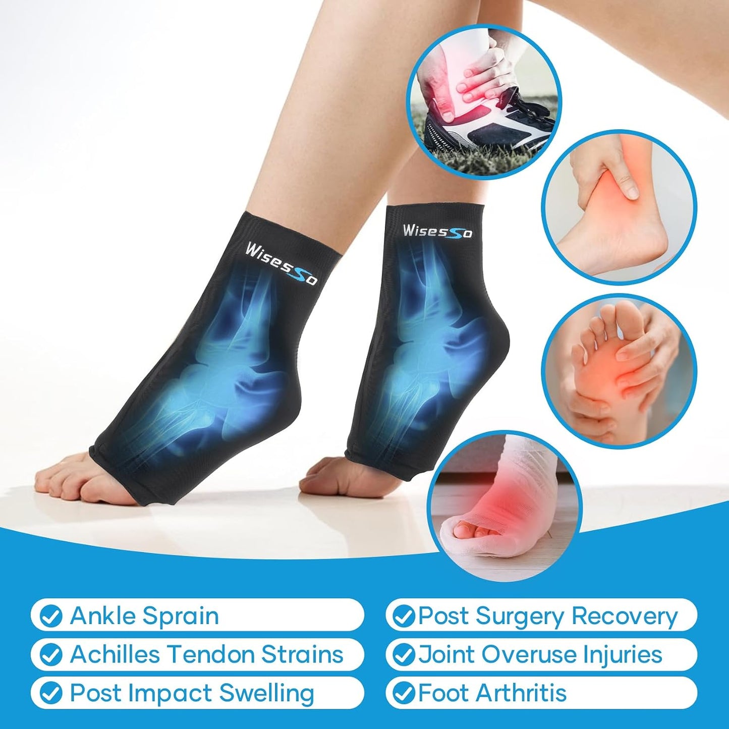 Ankle Ice Pack Wrap, Achilles Tendonitis Brace, Hot & Cold Compress | Resuable Ankle Ice Pack for Injuries, Swelling, Plantar Fasciitis, Sprained, Pain Relief (Black, 1 Pack)