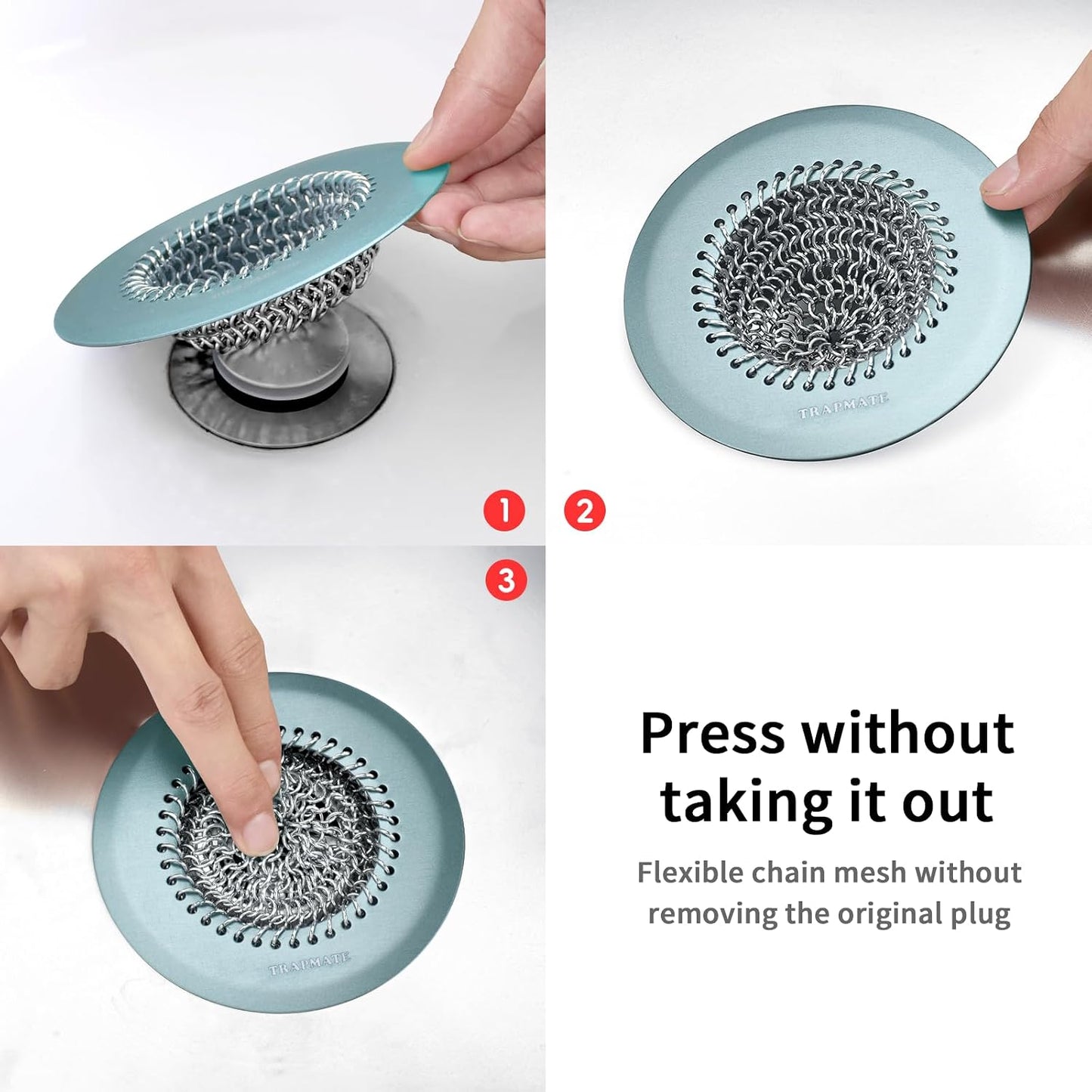 TRAPMATE Shower Drain Hair Catcher, 4.4" Anti-Clogging Bathtub Drain Cover | Easy Flip Cleaning, Traps Hair with Fast Drainage, Anti-Slip Drain Protector Fits Regular & Pop-up Drains (Patented Product)