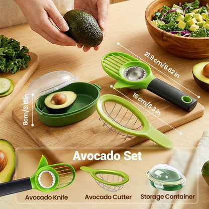 3 in1 Avocado Tool Split, Pit, and Slice, Avocado 3 Piece Set, Includes Avocado Slicer, Cutter and Airtight Storage Container,Kitchen Gadget (1 pcs)