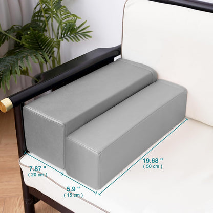 2 Pack Couch Arm Rest Pillow, 6''x6''x20'' Faux Leather Waterproof Cover, High Density Foam Armrest Cushion, Removable & Washable Elbow Support for Sofa, Bed, and Armchair (Medium Grey)