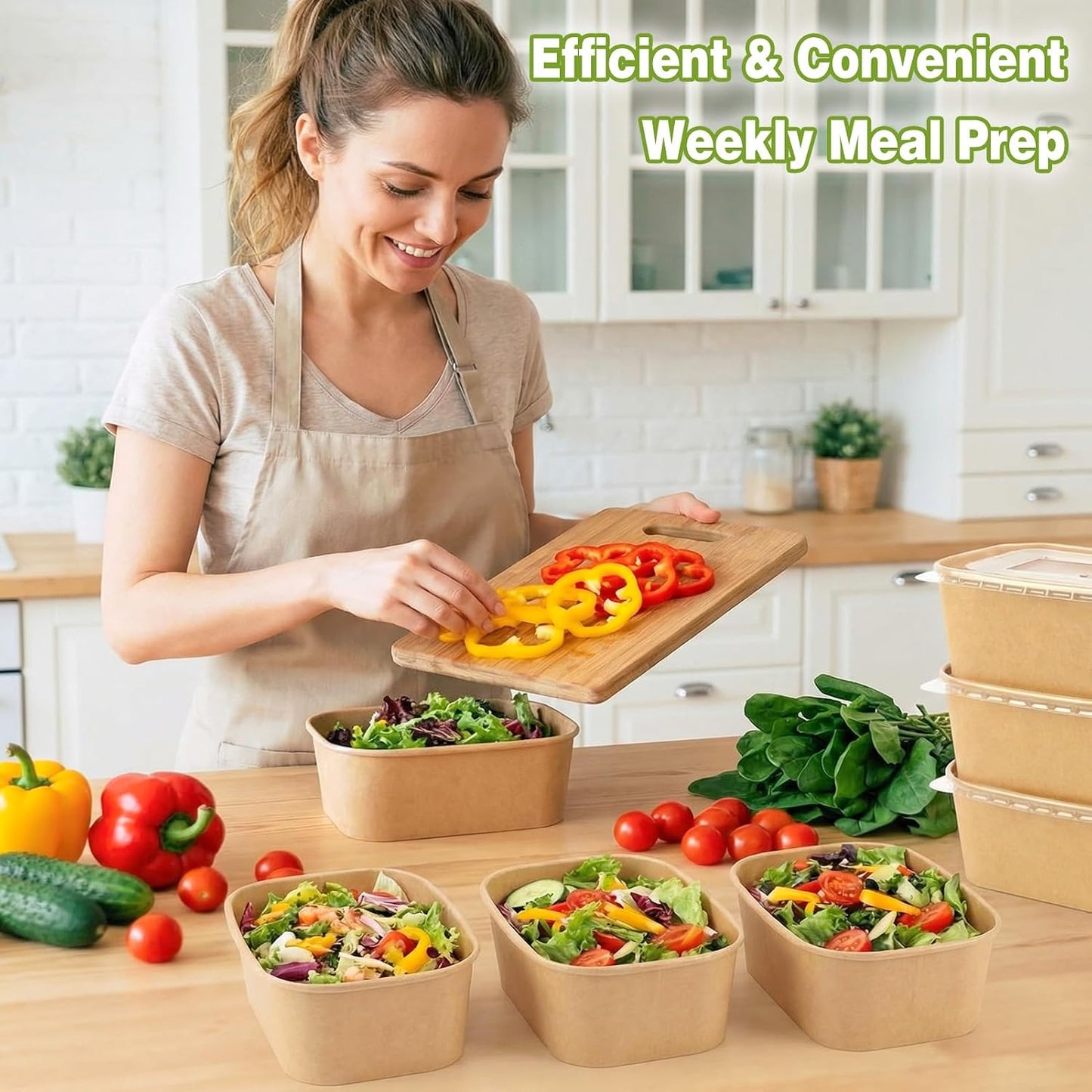 60 Packs 35oz Disposable Meal Prep Containers with Lids & Utensils | Leak-Proof Microwave/Freezer Safe Food Prep Container with Labels , Sturdy Kraft Paper Bowls for Meal Prep, Lunch & Leftovers