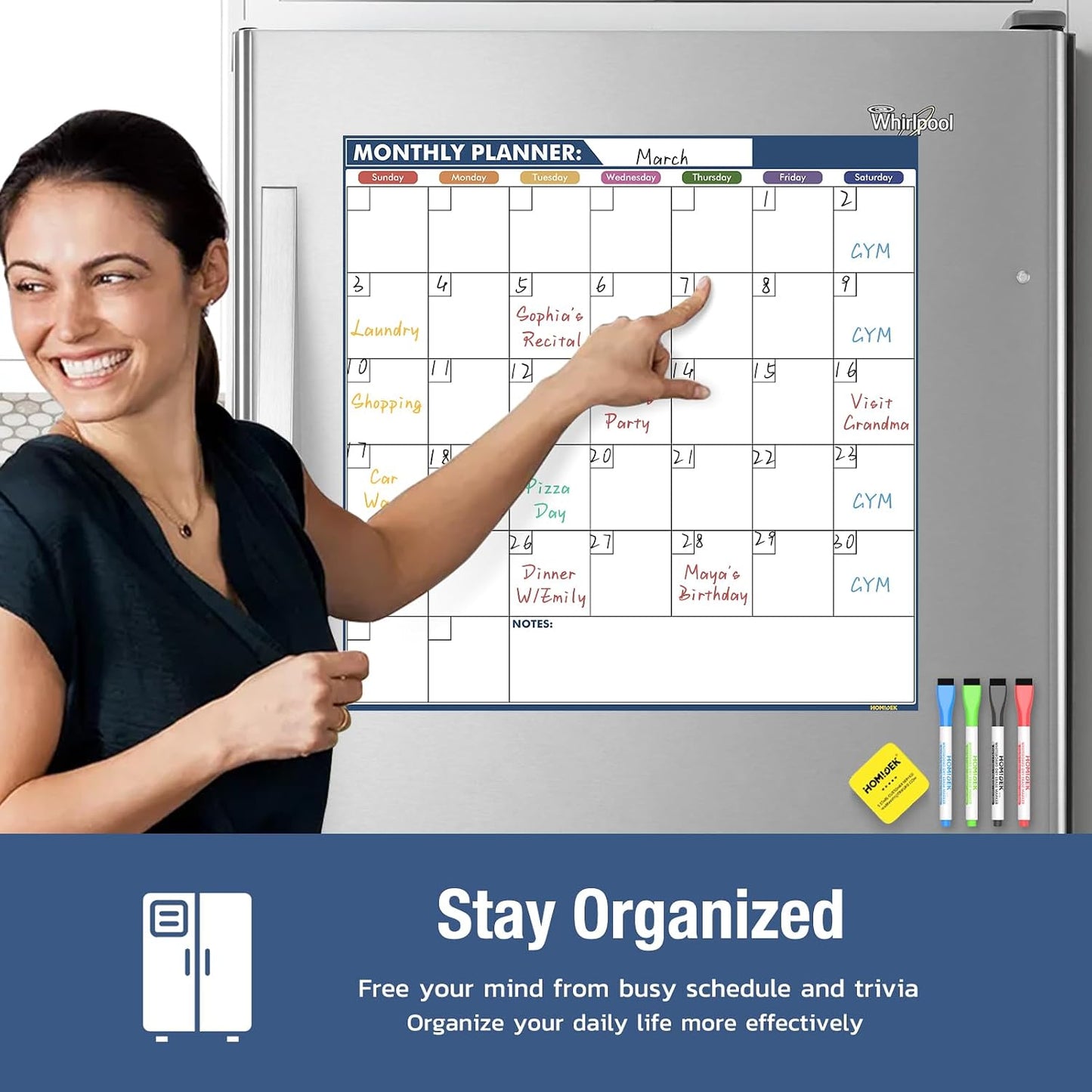 Magnetic Fridge Calendar Magnet, Dry Erase Whiteboard Calendar and Family Chore Chart for Adults with Magnetic List, Dry Erase Markers and Eraser - 14 x 11 Inches