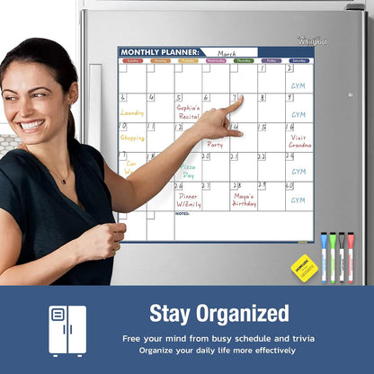 Magnetic Fridge Calendar Magnet, Dry Erase Whiteboard Calendar and Family Chore Chart for Adults with Magnetic List, Dry Erase Markers and Eraser - 14 x 11 Inches