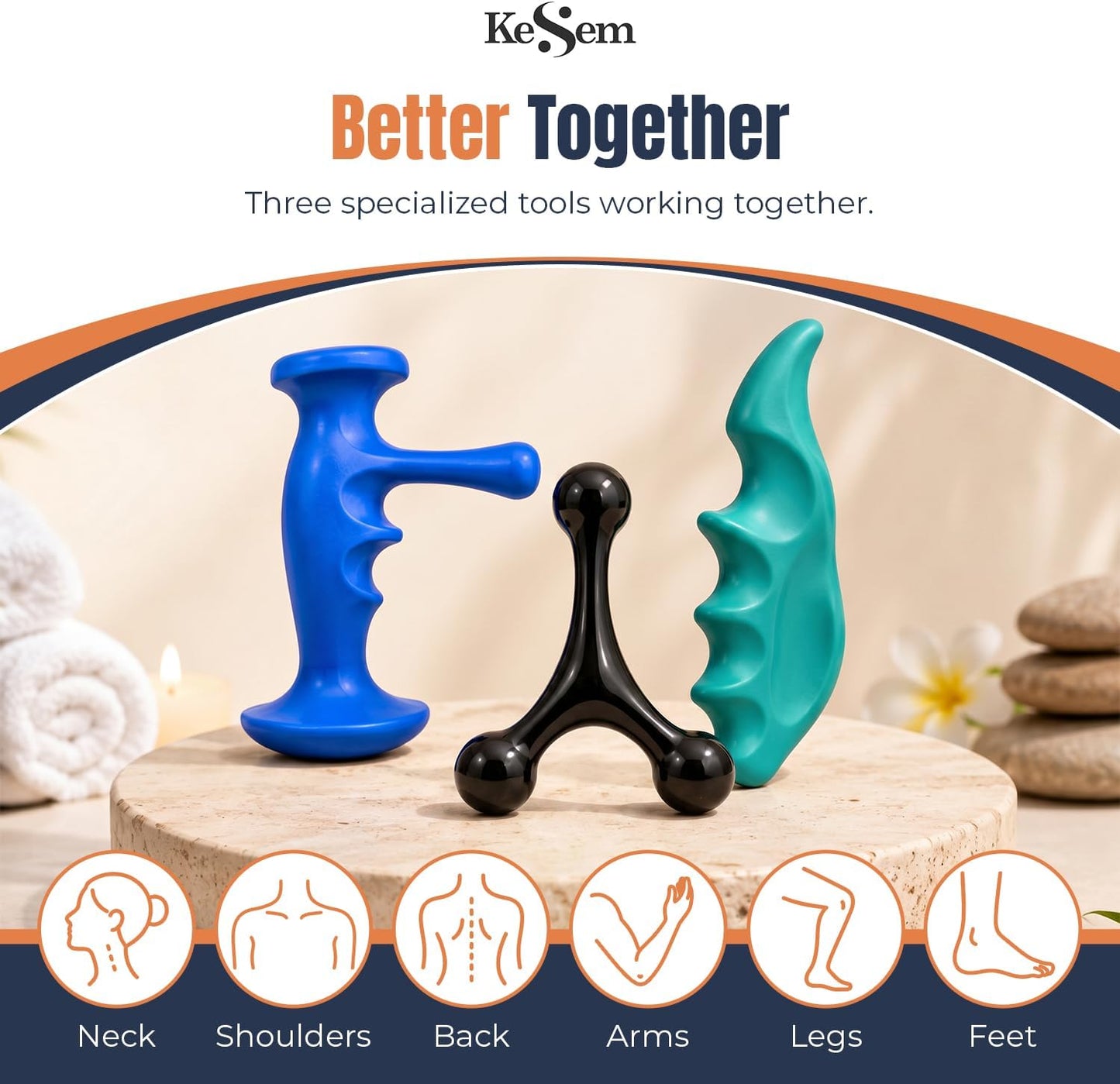 Manual Trigger Point Massage Tool Set, 3 Pack Deep Tissue Massage Tools With Thumb Saver & 3-Legged Massage Knobs, Handheld Pressure Point Massager For Neck, Back, Shoulders, Legs, Feet & Full Body
