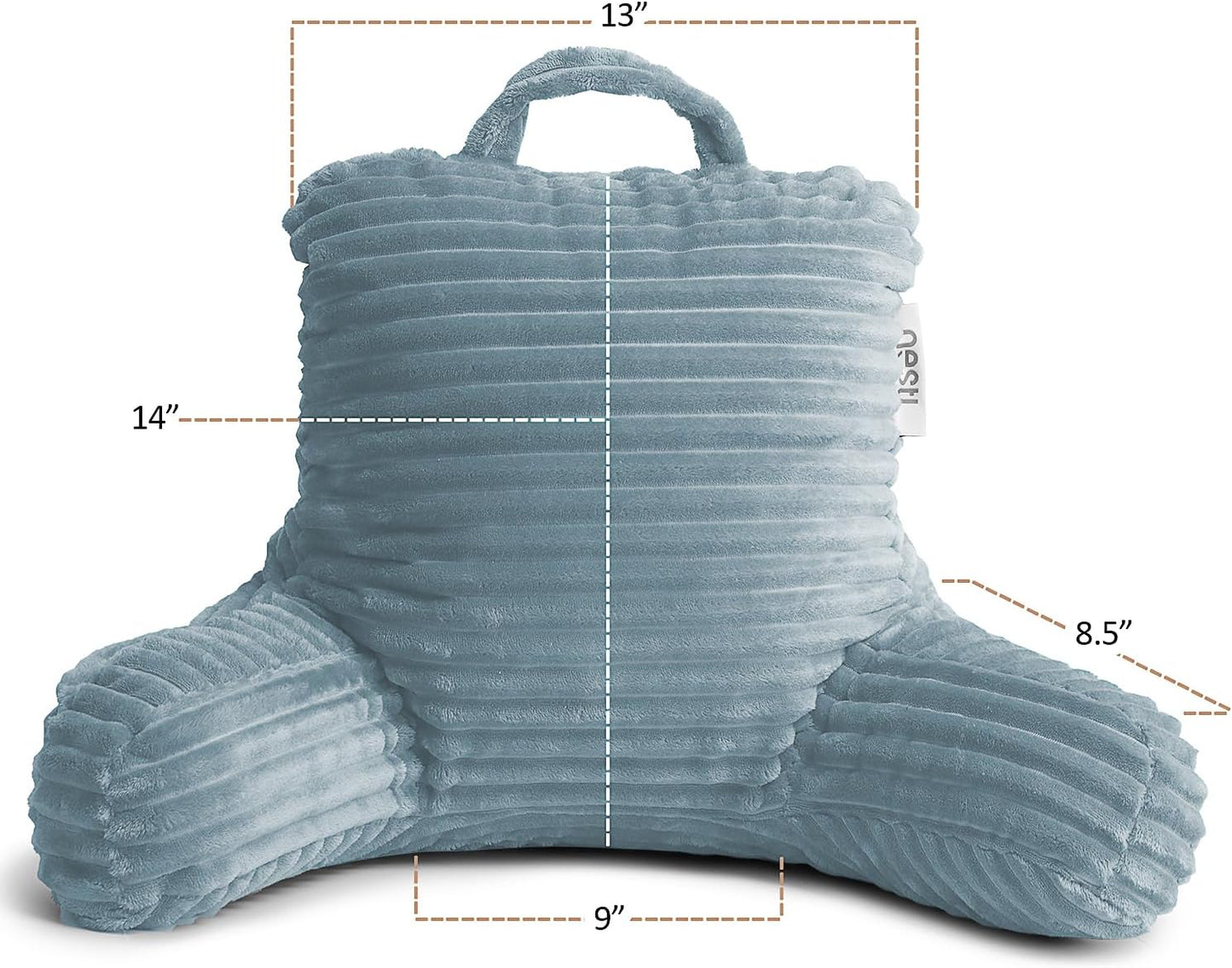 Nestl Reading Pillow with Shredded Memory Foam, Luxe Cut Plush Back Pillow for Sitting Up in Bed, Back and Arms Adjustable Support for Adult & Teens, Backrest Pillows with Washable Cover Dark Grey