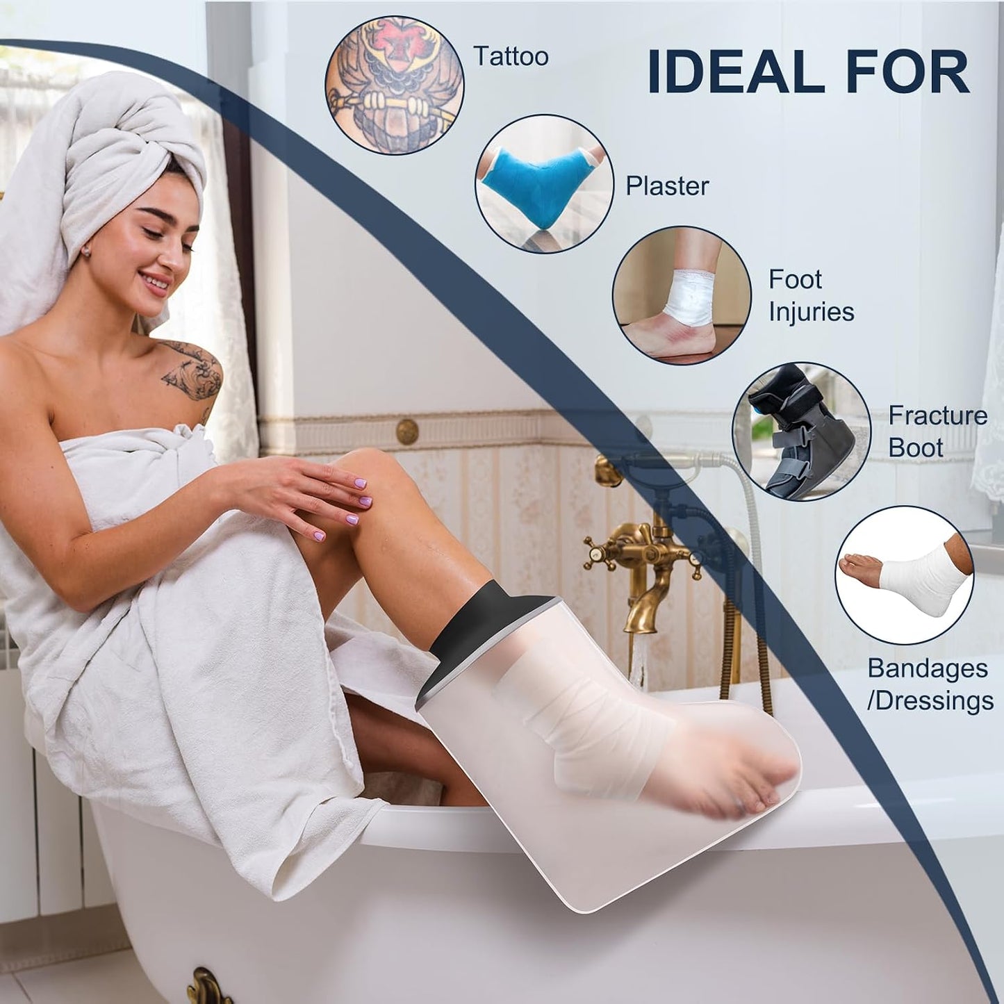 Adult Waterproof Foot Cast Cover, Reusable Watertight Ankle Cast Protector | Durable & Watertight Shower Boot, Reusable Shower Bag for Leg, Soft Comfortable Shower Bag for Post-Surgery Foot Ankle Injury