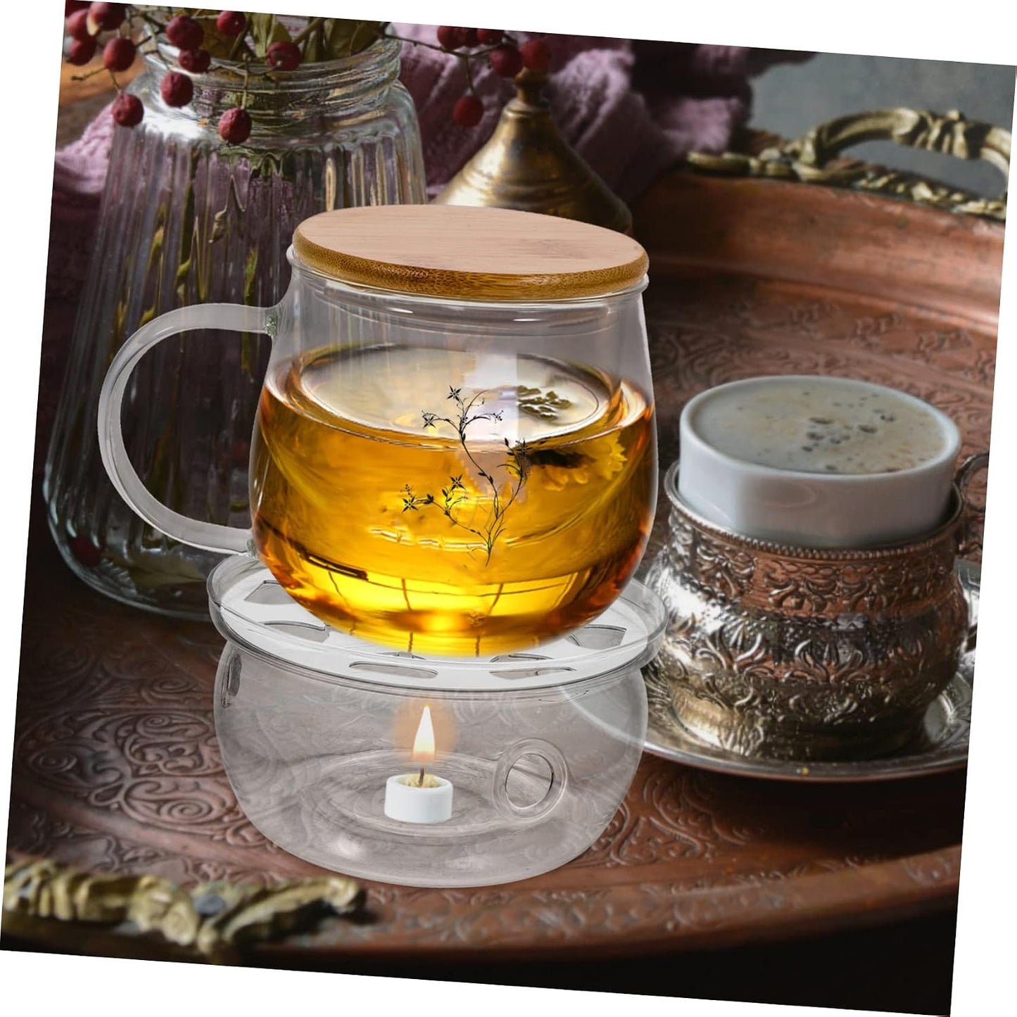 Ciieeo Glass Teapot Warmer Elegant Heating Base Transparent Tea Heating Tool for Home Office and Tea House Use Convenient Design