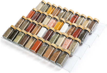 Spice Drawer Organizer 4 Tier, Acrylic Seasoning Organizer Rack, Large | Clear Spice Rack Tray, Kitchen Seasoning Jars Drawers Insert (Jars Not Included/ Expandable From 13" to 26")