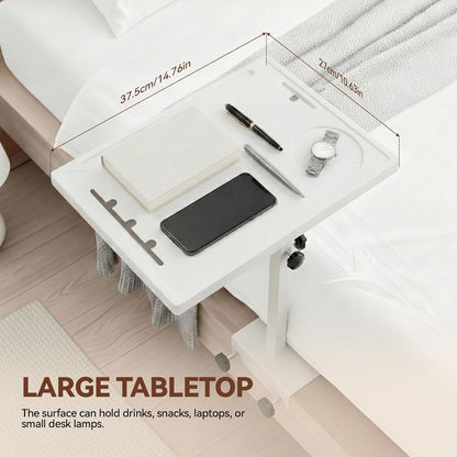 Bedside Shelf Rotating Foldable Tray:Height-Adjustable Clip On Bed Side Tray Table, Tray Table with Sturdy Metal Pole,Fits Bed Frames 0.7"-2.7" Wide for Dorms, Apartments, Bedrooms,Dorm Essentials