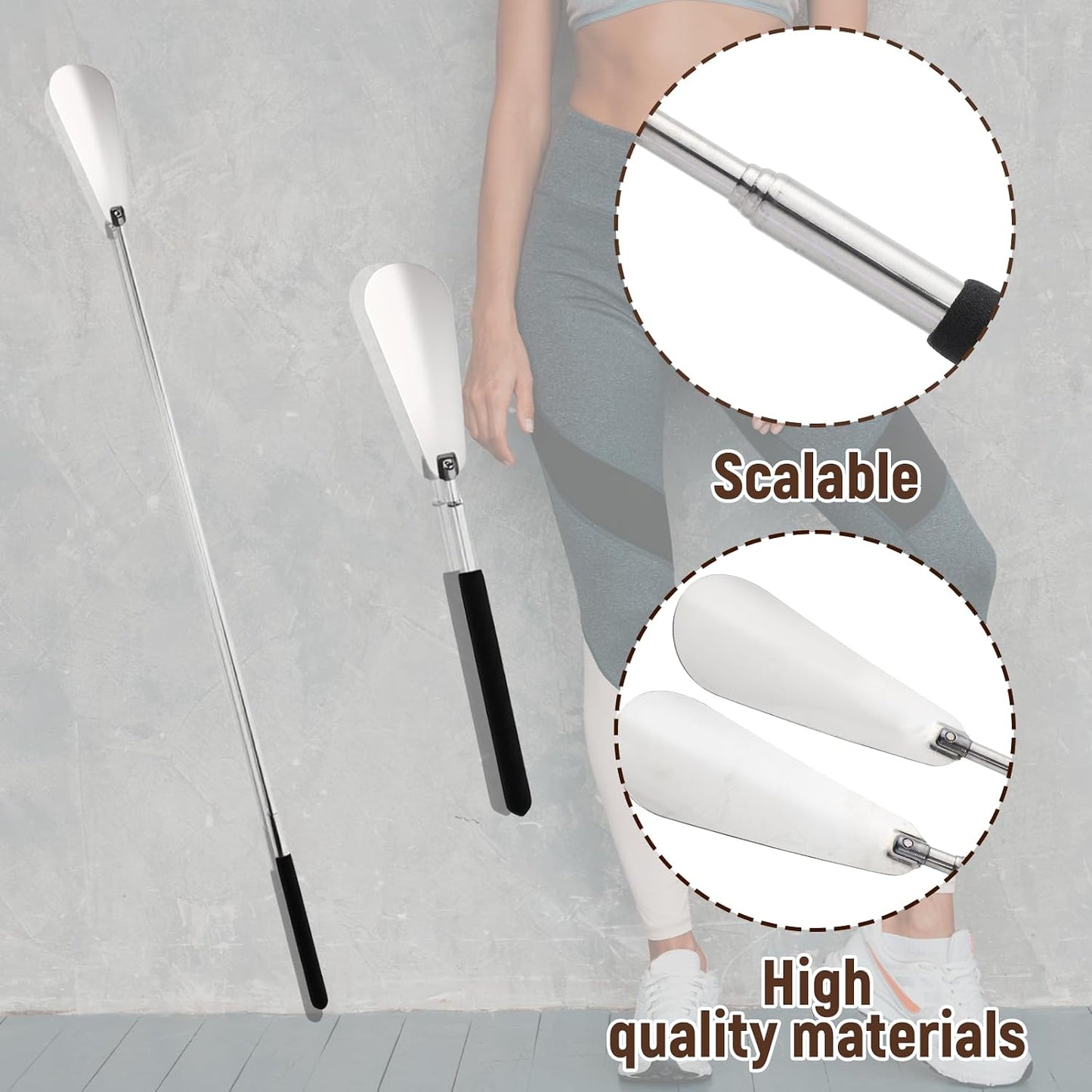 2 Pack Extendable Long Handled Shoe Horn for Seniors, 10" To 25" Adjustable for Telescopic Shoehorns for Men Women, Stainless Steel Travel Shoe Helpers to Put on Your Shoes