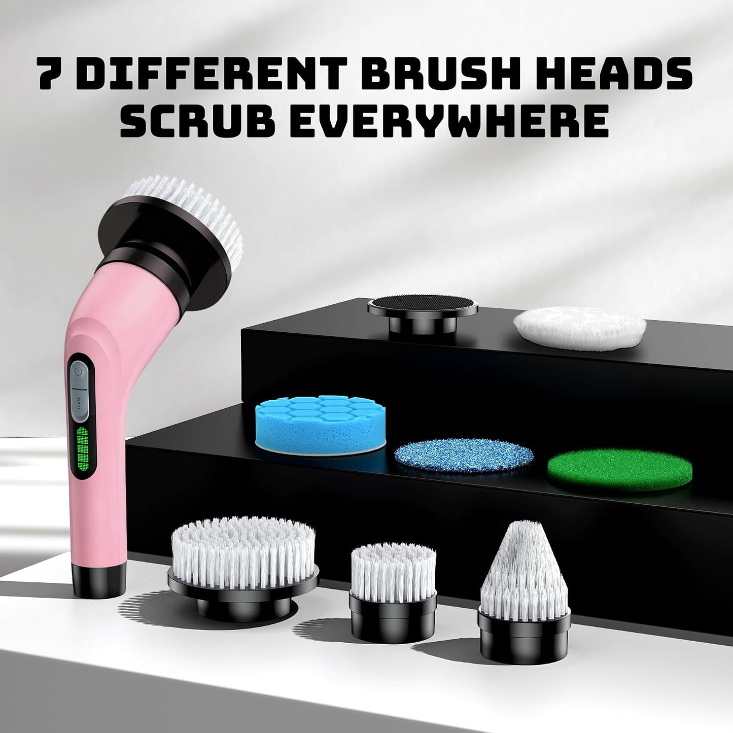 Electric Spin Scrubber for Bathroom: Shower Cleaner Brush with Long Handle (White1)