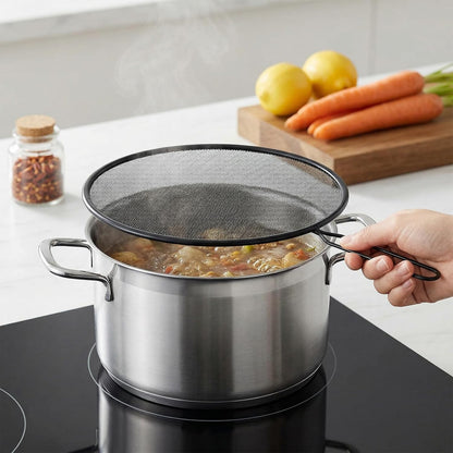 Splatter Screen 8 Inch Stainless Steel Grease Splatter Screen Fine Spatter Shield Frying with Comfortable Handle for Cooking Shield from Splashing Oil (Black)