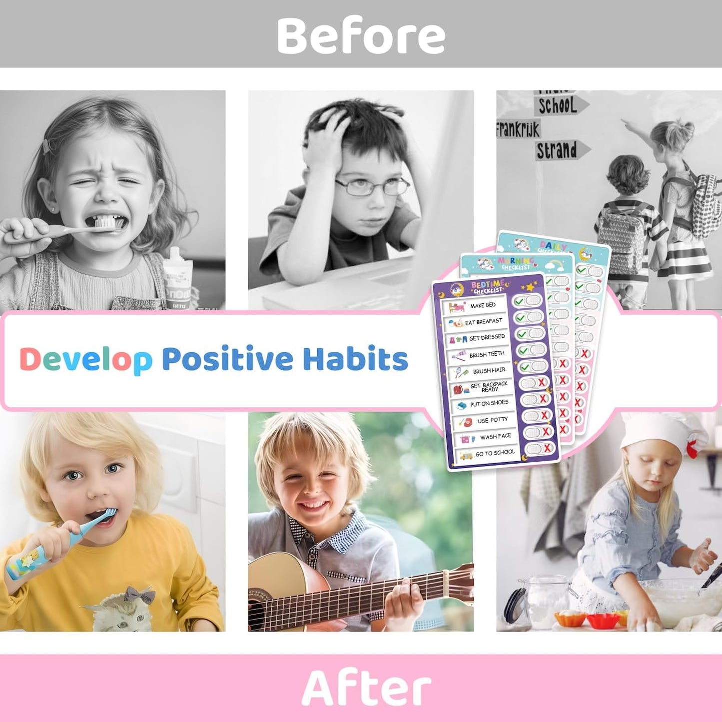 CustomMaster 3 in 1 Bedtime/Morning/Daily Routine Chart for Kids, Magnetic Chore Chart for Kid, Visual Schedule for Kid Toddlers