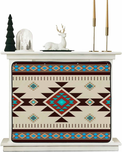 Brown Blue Magnetic Fireplace Cover, Fireplace Draft Blocker, Green Southwest Ethnic Native American Boho Fireplaces Blanket for Heat Loss/Cold Air, Fireplaces Draft Stopper Cover for Inside 39''x32''