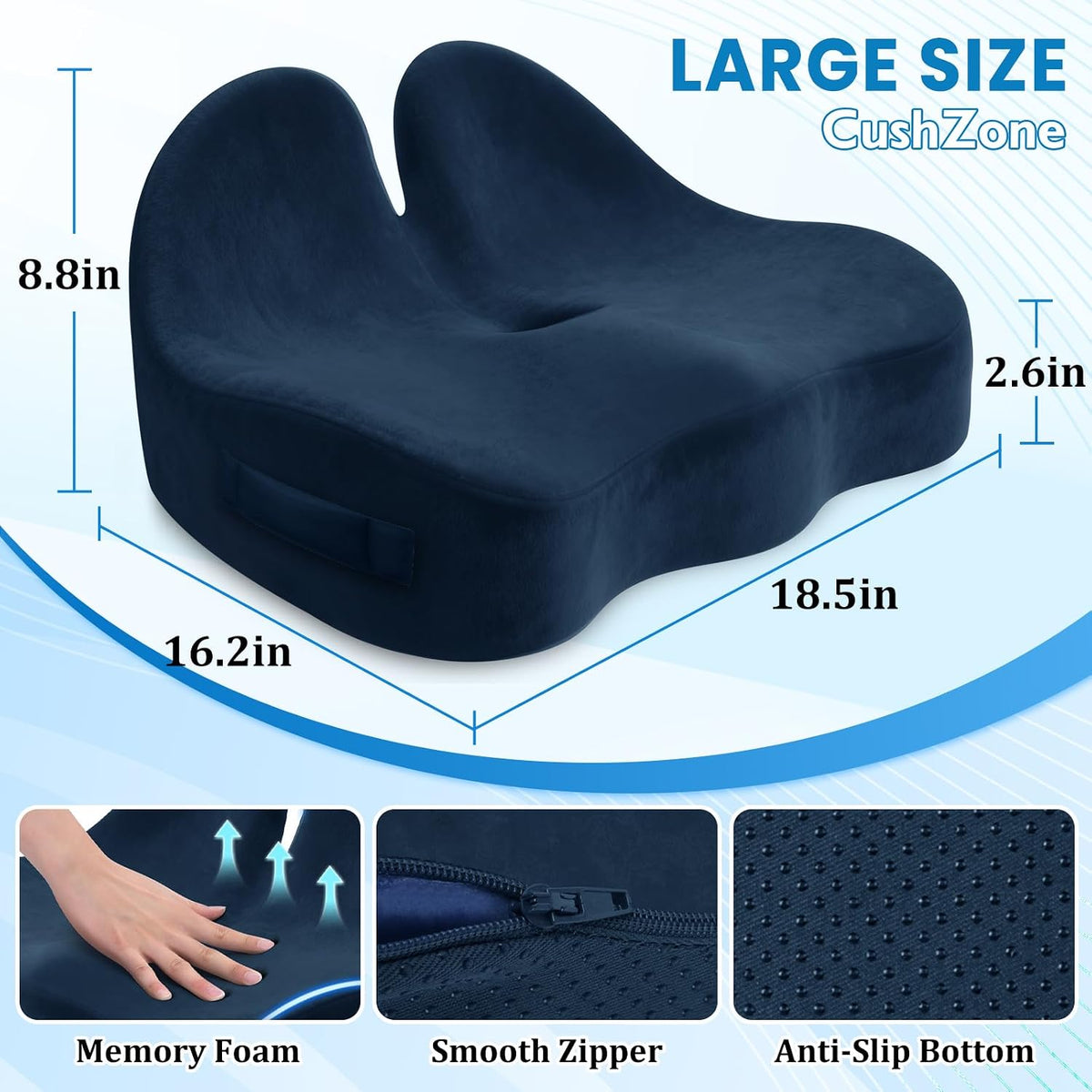 CushZone Ergonomic Seat Cushion, Sciatica Support for Office Chair, Black