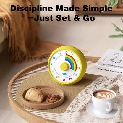 Visual Timer for Kids, 60-Minute Countdown for Classroom Office Kitchen, Desk Timer Kids Time Management Tools with Silent Operation, Pomodoro Timer Rainbow Pattern Purple