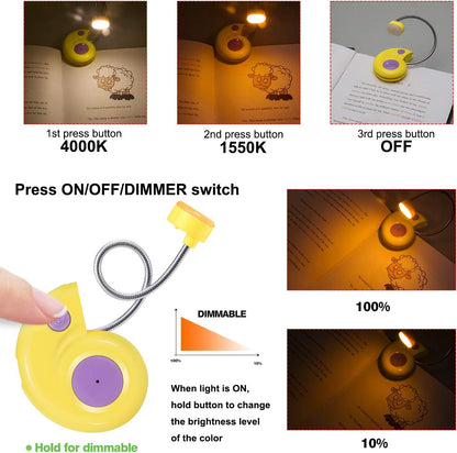 Kids Rechargeable Book Light, Clip on Reading Light for Kid, Kids Reading Lights, Amber Book Light for Reading in Bed, 2 Lighting Modes, Blue Light Blocking, Bookmark Light for Bookworms-Green