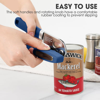 UHIYEE Hand Held Can Opener Manual with Magnet for Home Kitchen, Black | Easy Work, Premium 420J2 Steel, Magnetic Lid Lifter, Easy-Turn Oversized Knob, Arthritis Friendly, Smooth Edge