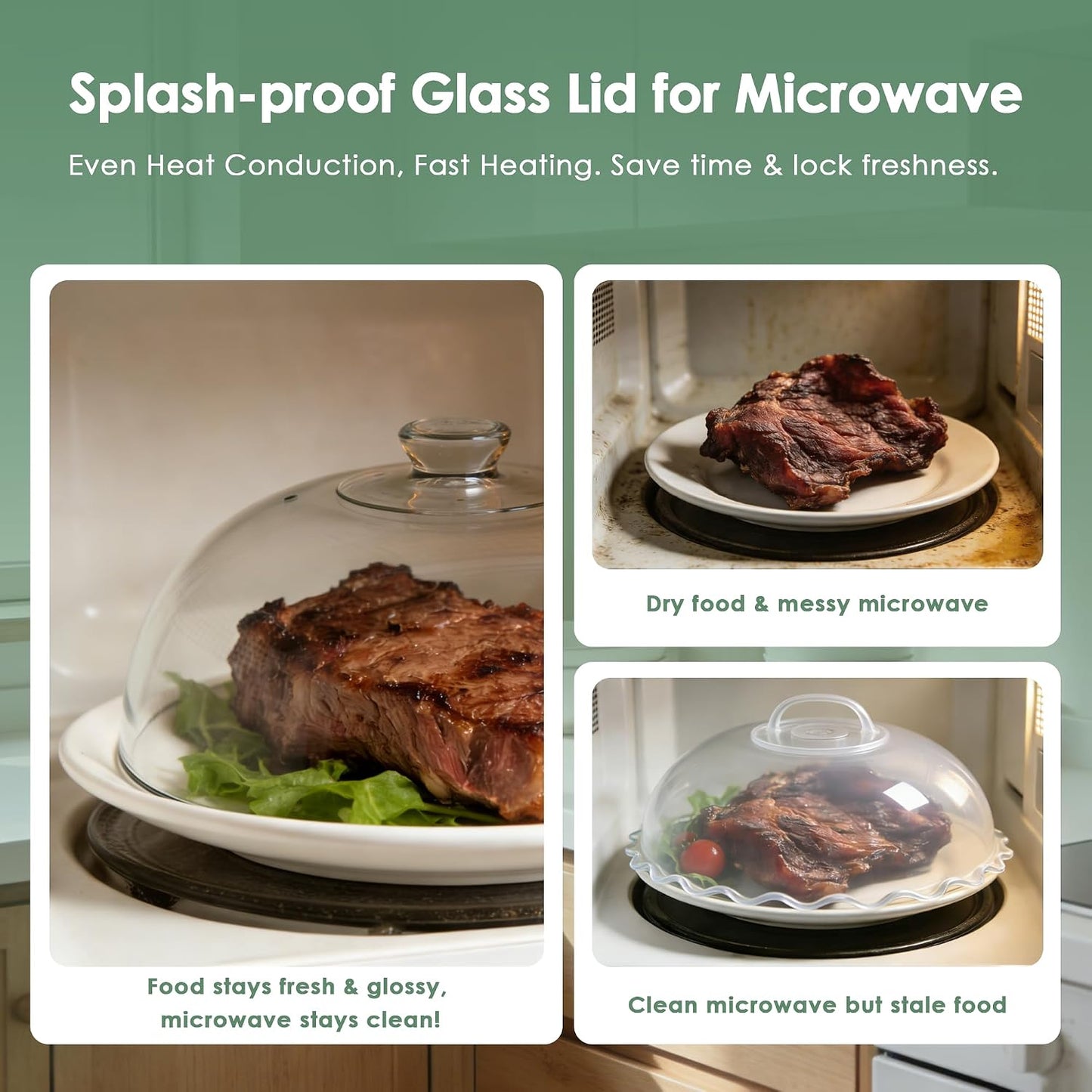 Glass Microwave Splatter Cover for Food, 10 Inch | One-Piece Integrated Handle Dome Design, Heavy-Duty Food Guard with Heat-Resistant Silicone Anti-Scald Cap, BPA-Free
