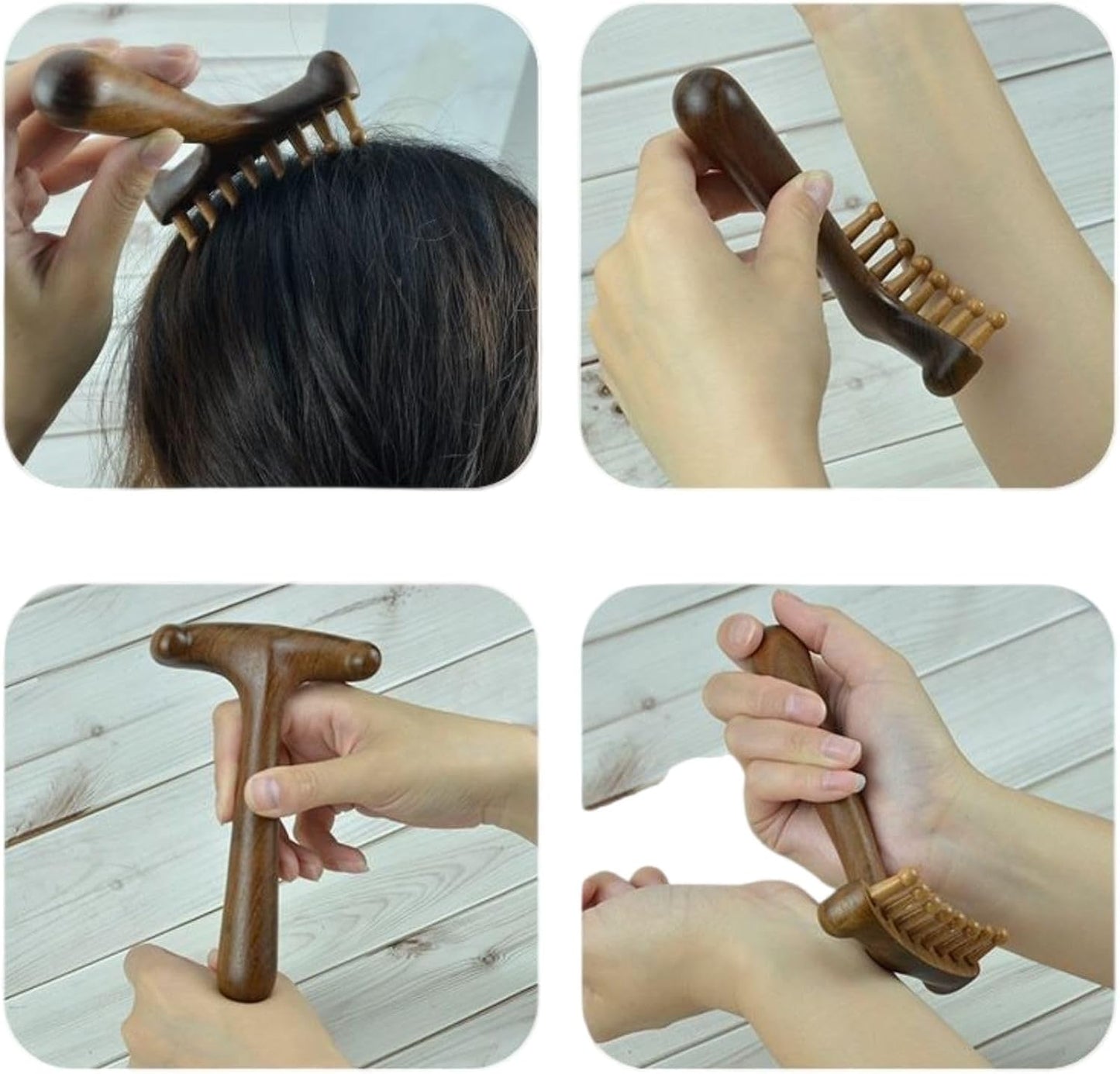 Wooden Back Gua Sha Sandalwood Meridian Massage Rake | Lymphatic Drainage, Neck Scalp Full Body Muscle Pain Relief, Long Handle Scraping Tool
