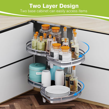 Blind Corner Cabinet Pull Out Organizer, Soft Close Swing Right Pull Out Cabinet Organizer 36inch, Corner Cabinet Lazy Susan for Corner Cabinet Blind Shelf, 2 Tiers Tray, Adjustable Height