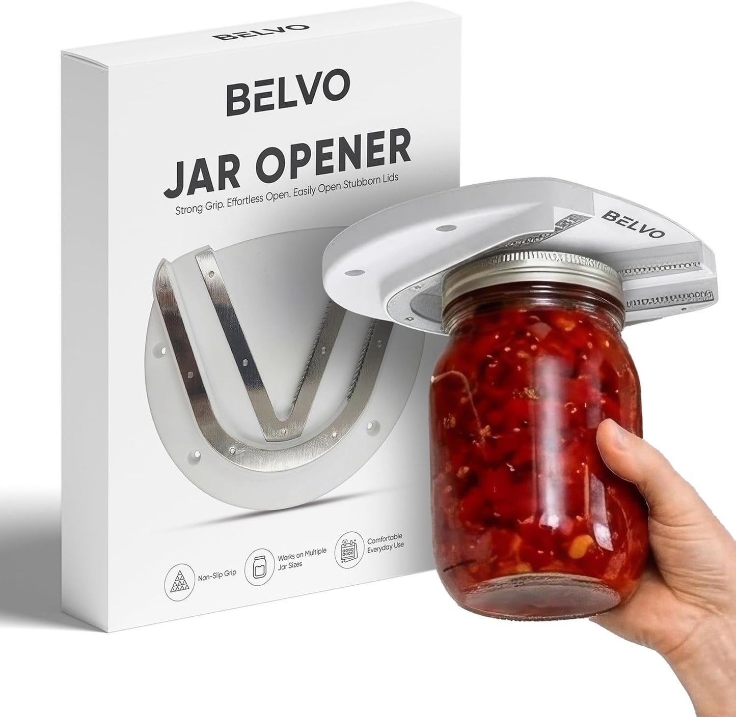 Belvo Under Cabinet Jar Opener for Weak Hands & Seniors – Heavy Duty Lid Opener for Arthritis, Easy Grip Under Counter Jar Opener Tool for Bottles & Lids – White