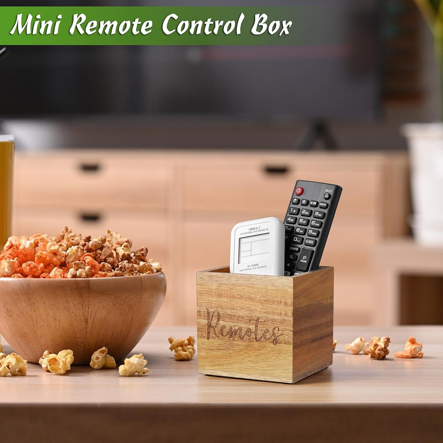 DRASTAR Remote Control Holder, Wood TV Remote Holder, Remote Storage Caddy, Remote Control Organizer (Black, 2 Slots)
