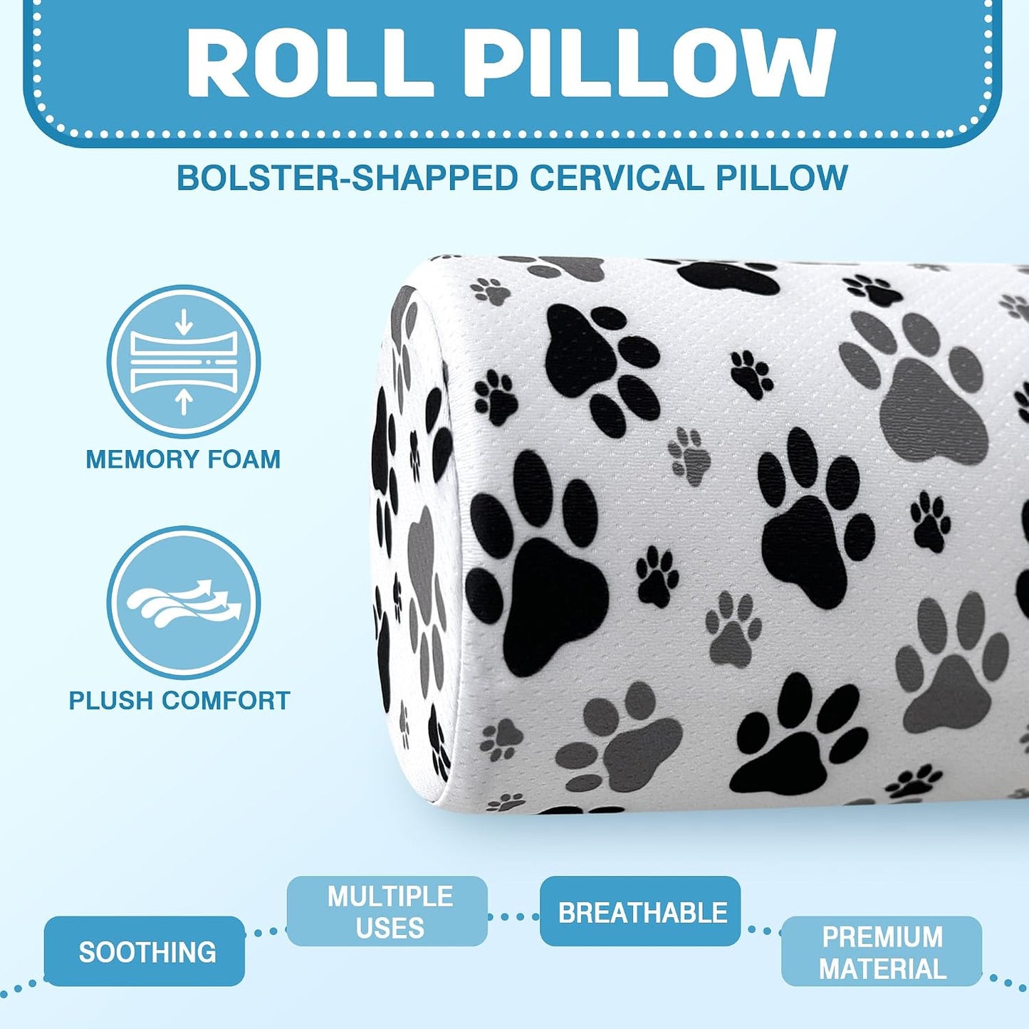 Neck Roll Pillow for Sleeping,Ergonomic Cylinder Tube Pillows for Cervical Spine and Neck Support,Versatile Roll Pillow for Bed,Office,and Travel,Memory Foam Bolster with Washable Cover