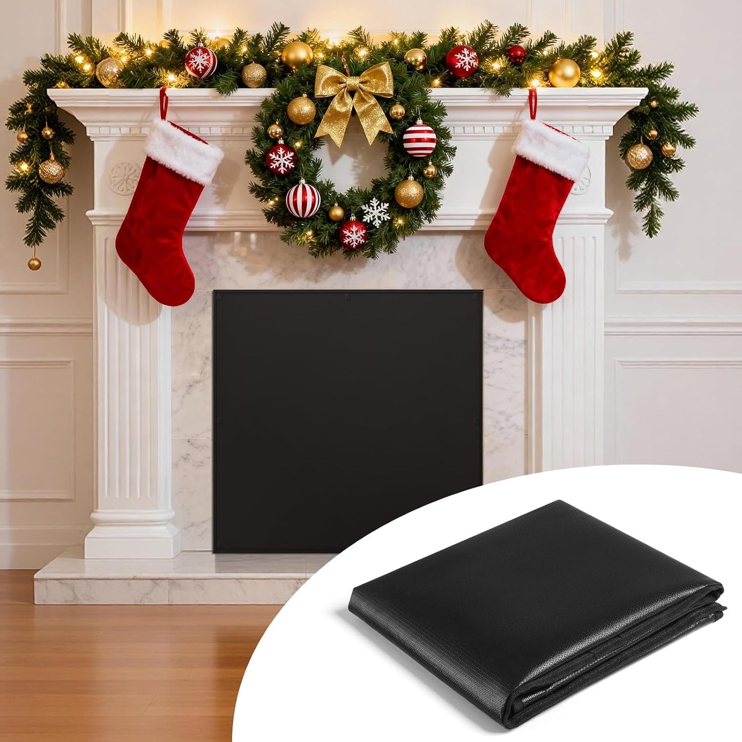 FLASLD Magnet Fireplace Cover Blocker, 36" x 32" Fireplace Blanket Stops Overnight Heat Loss, Fireplace Draft Stopper Save Energy Black