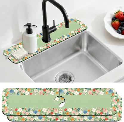 2 Pcs Kitchen Sink Splash Guard Faucet Mat Wood Grain Pattern Faucet Mat for Sinks Natural Wood Color Absorbing Drying Mats for Kitchen Bathroom, 23.6x5.5inch