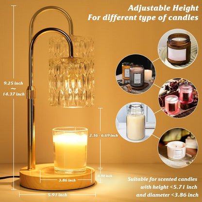 HAIDOLIANG Blue Candle Warmer Lamp with Timer and Dimmer | Height and Brightness Adjustable,Glass Electric Wax Warmer with 2 Bulbs for Women Gifts, Home Decor for Scented Jar Candles