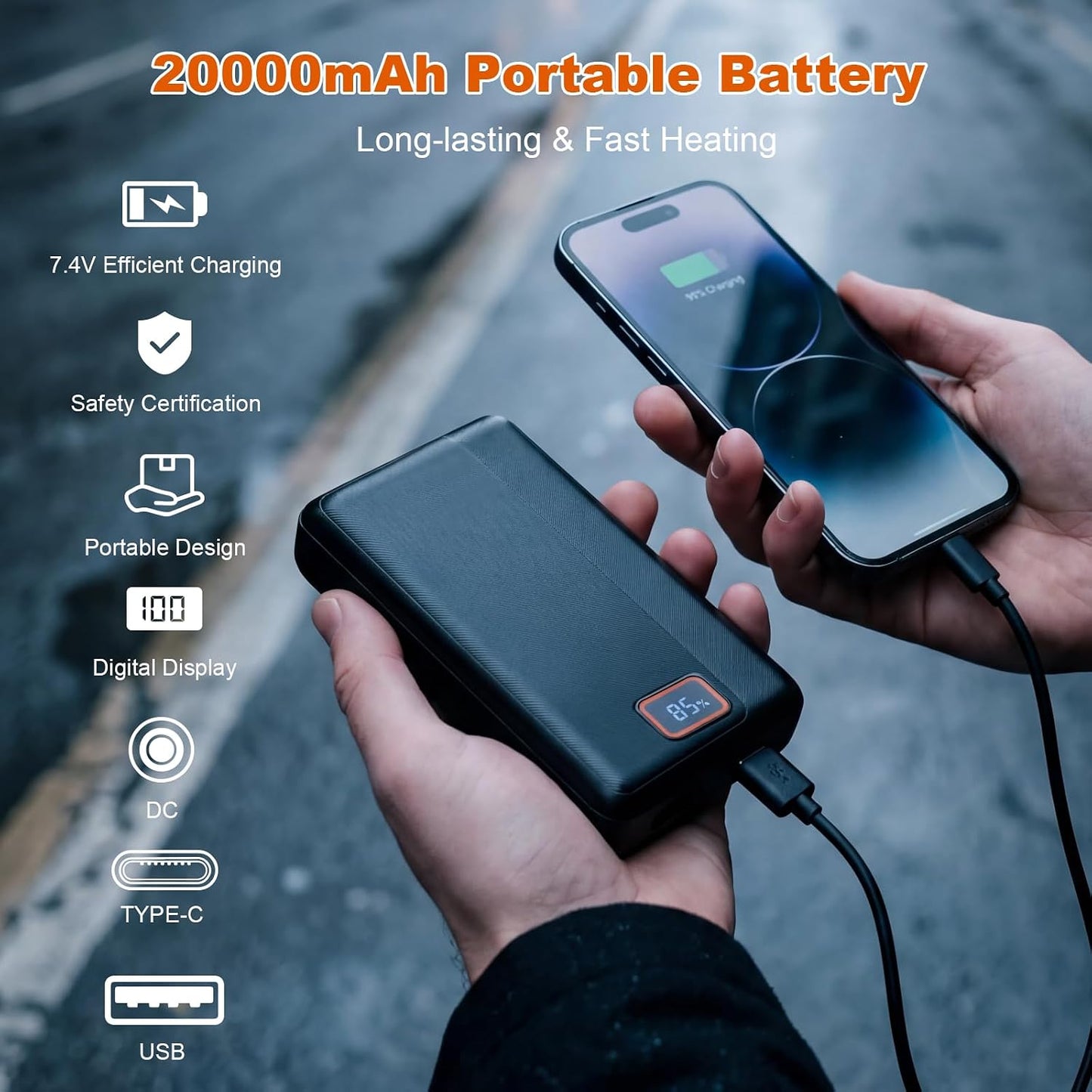 Heated Throw Blanket, Graphene Electric Heated Shawl, 20000mAh 7.4V Battery Operated, Fast Heating with 3 Temperature Levels Portable Heated Blanket, Wearable Cordless Heated Wrap (Khaki)