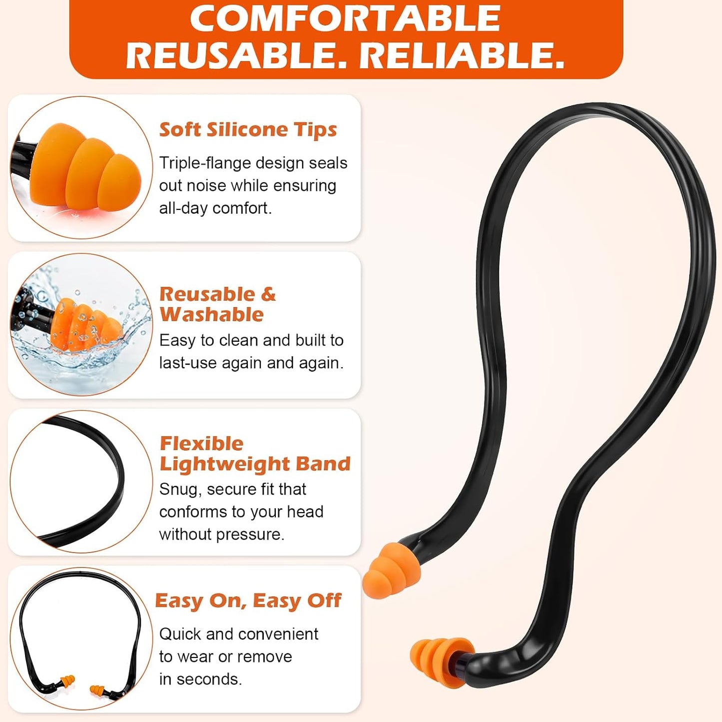 Relaxweex 100 Pairs Banded Earplugs Bulk for Hearing Protection | Band Silicone Ear Plugs for Shooting Reusable Earplug for Noise Reduction Sleeping Travel Sports Racing Construction Work