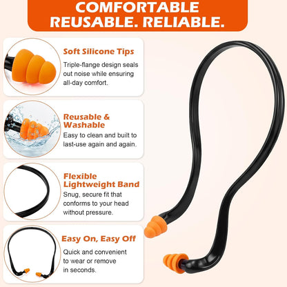 Relaxweex 100 Pairs Banded Earplugs Bulk for Hearing Protection | Band Silicone Ear Plugs for Shooting Reusable Earplug for Noise Reduction Sleeping Travel Sports Racing Construction Work