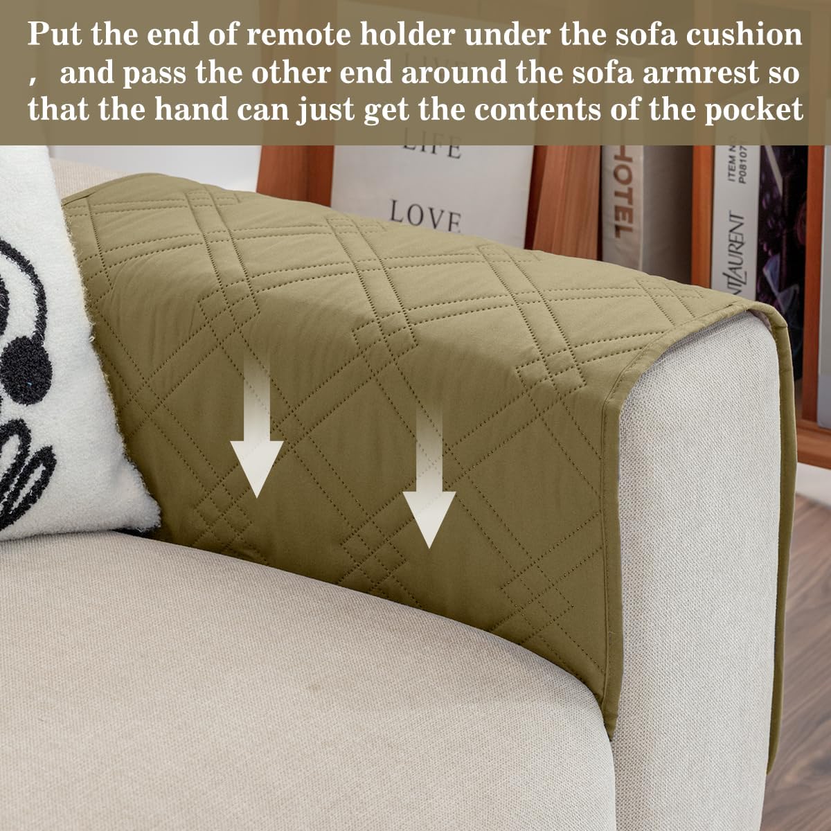 Couch Armrest Organizer Remote Control Holder Bedside Caddy with 6 Pockets, Non-Slip Armchair Caddy Sofa Armrest Organizer for Tv Remote Control, Magazine, Cell Phone, Beige